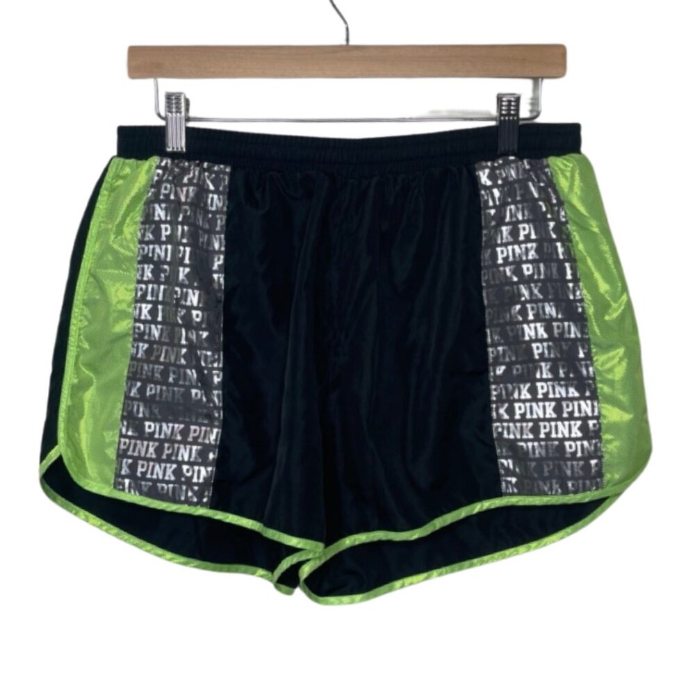 VICTORIA'S SECRET PINK | Women's Black & Green Metallic Running Shorts | Size L